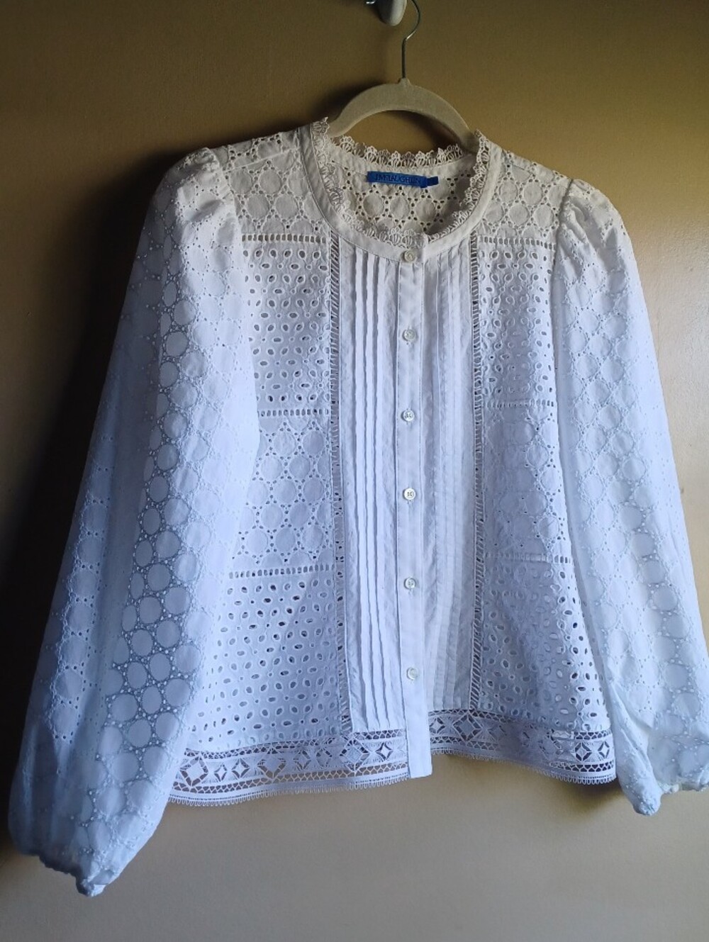 J.McLaughlin Llaria White Eyelet Button- Front Long Sleeve Blouse S